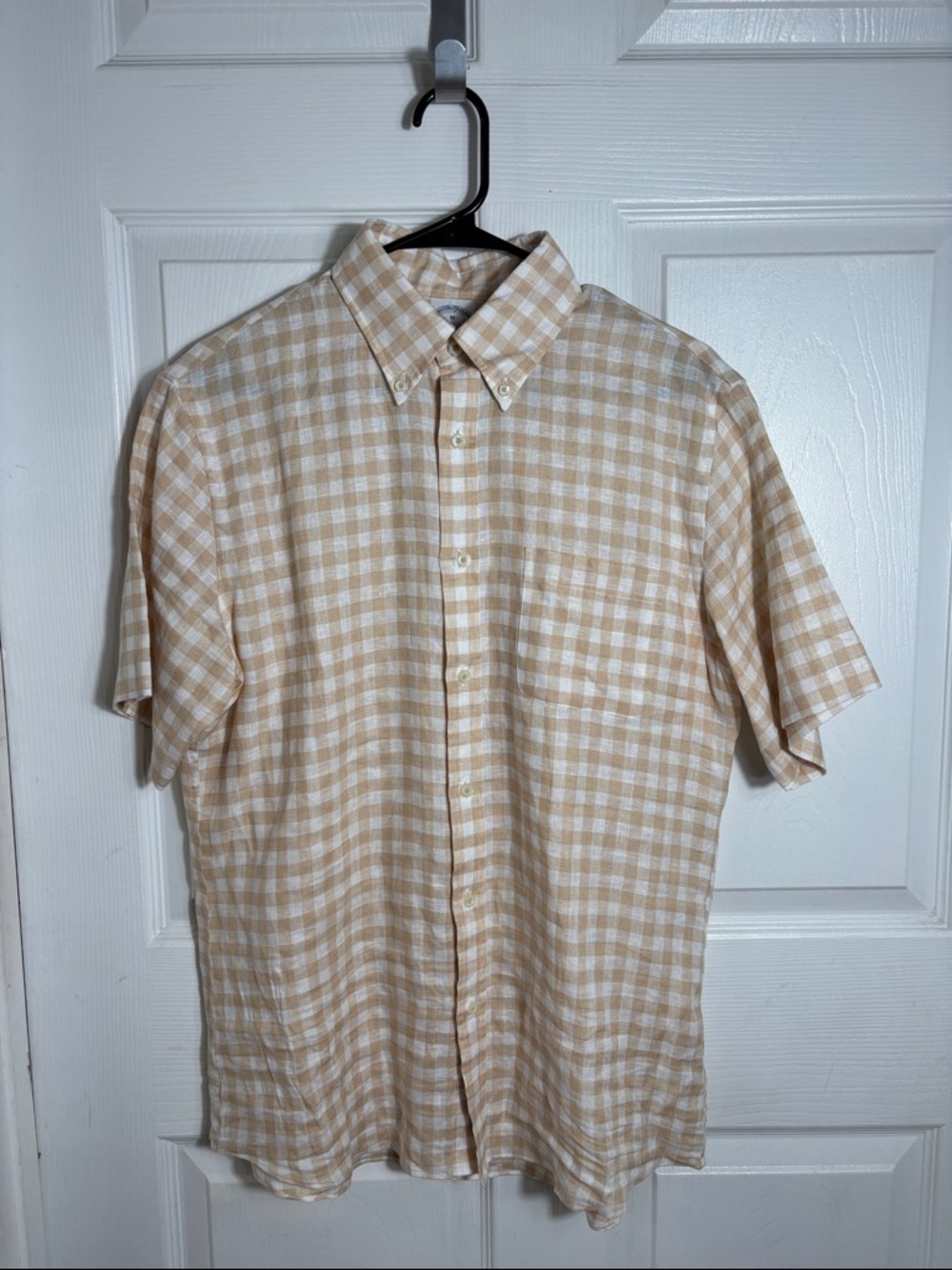 Brooks Brothers Regent Fit Linen Shirt Size Medium Beige Check